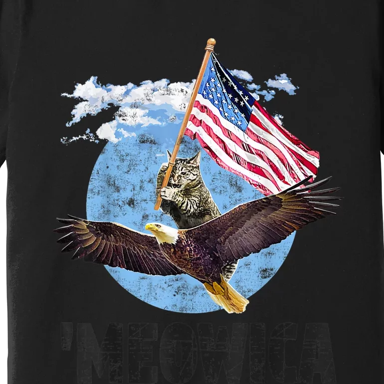 Meowica July 4h Funny Cat Bald Eagle American Flag Premium T-Shirt