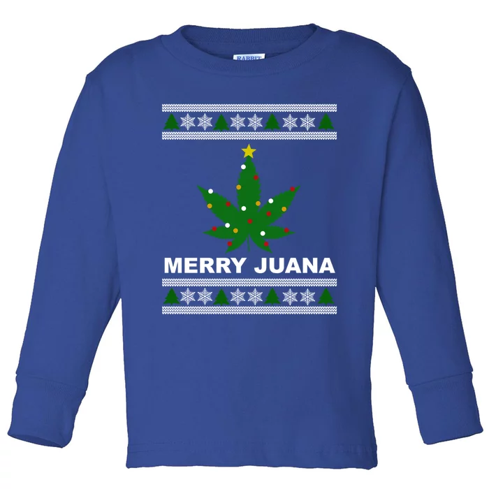 Merry Juana 420 Cannabis Weed Marijuana Ugly Christmas Cool Gift Toddler Long Sleeve Shirt