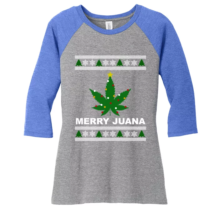 Merry Juana 420 Cannabis Weed Marijuana Ugly Christmas Cool Gift Women's Tri-Blend 3/4-Sleeve Raglan Shirt