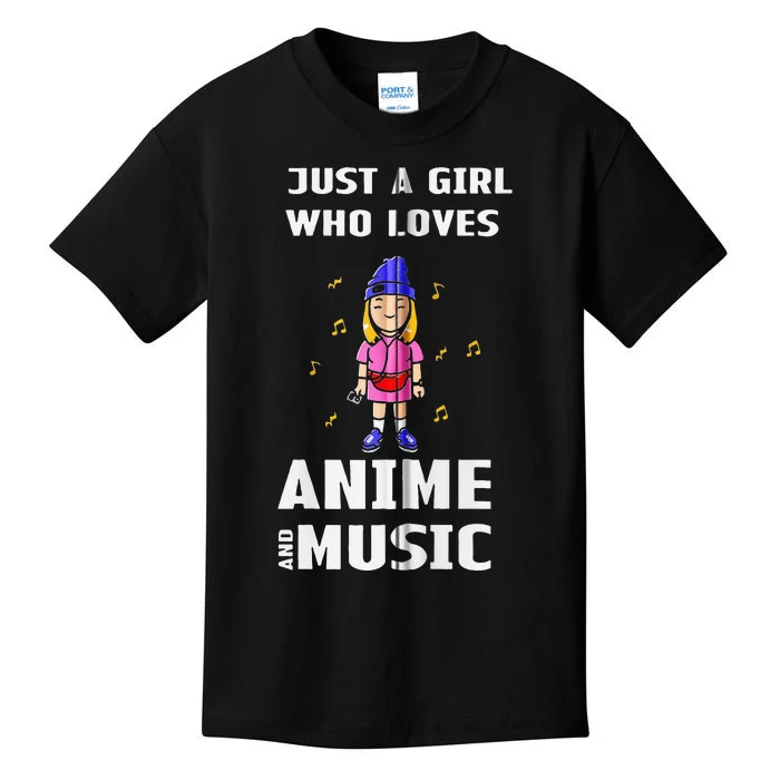 Music Just A Girl Who Loves Anime And Music Kids T-Shirt