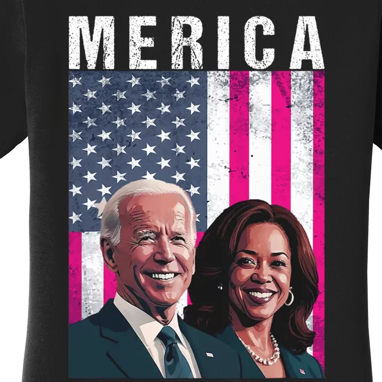 Merica Joe Biden Kamala Harris With American Flag Patriotic Women's T-Shirt