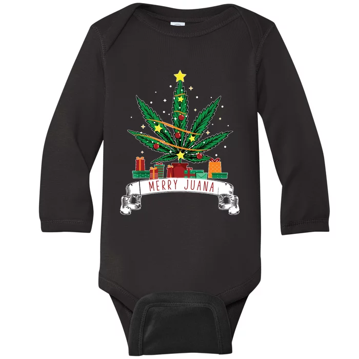 Merry Juana Funny Holiday Christmas Marijuana Weed Stoner Baby Long Sleeve Bodysuit