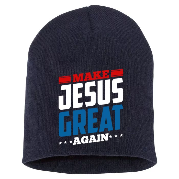 Make Jesus Great Again Red White And Blue Short Acrylic Beanie