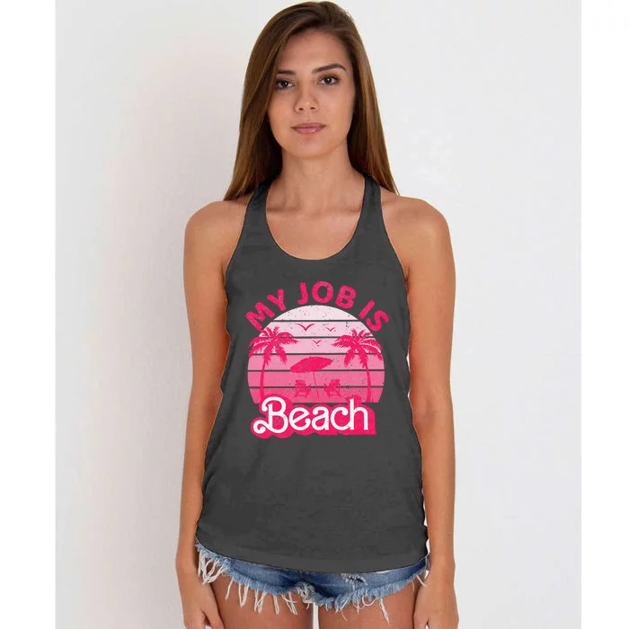 My Job Is Beach Funny Beach Jobs Women's Knotted Racerback Tank