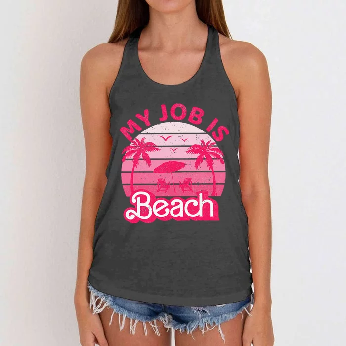 My Job Is Beach Funny Beach Jobs Women's Knotted Racerback Tank