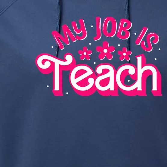 My Job Is Teach Funny Pink Retro Female Teacher Life Performance Fleece Hoodie