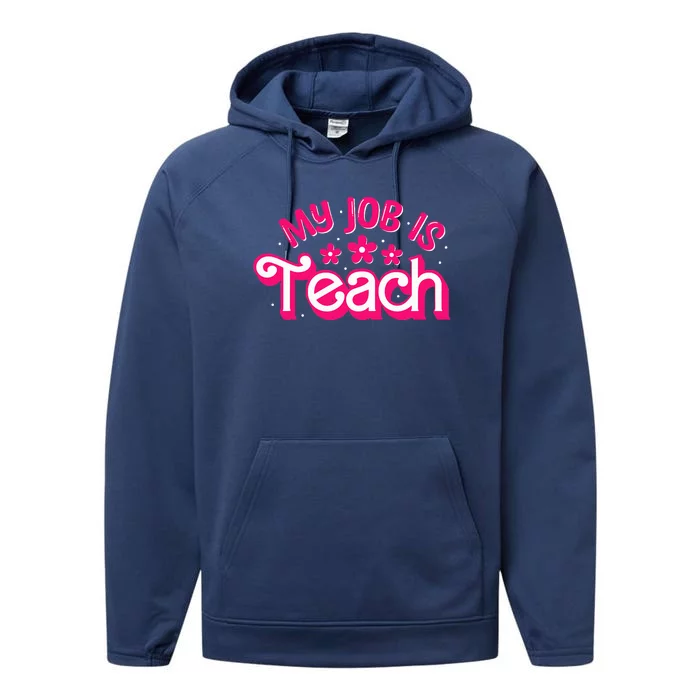 My Job Is Teach Funny Pink Retro Female Teacher Life Performance Fleece Hoodie