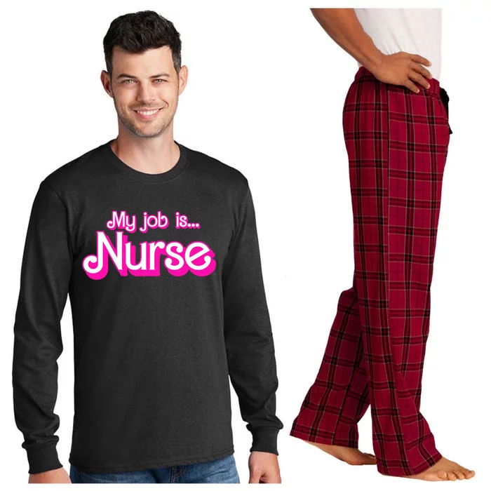 My Job Is Nurse Pink Retro Rn Nursing School Lpn Lvn Long Sleeve Pajama Set