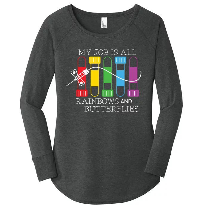 My Job Is All Rainbows Butterflies Lab Tech Phlebotomist Women's Perfect Tri Tunic Long Sleeve Shirt