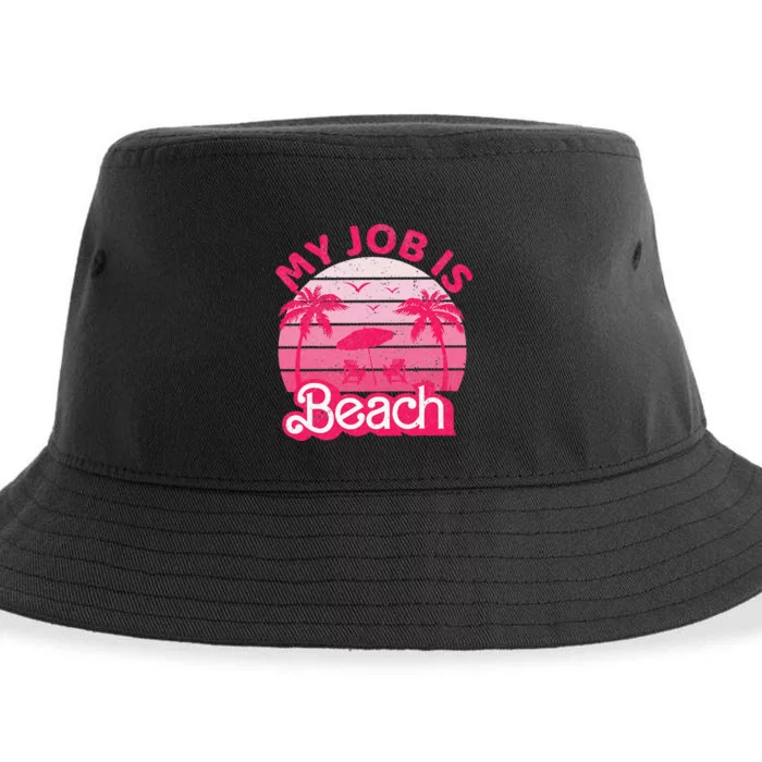 My Job Is Beach Retro Vintage Funny Gift Beach Jobs Sustainable Bucket Hat