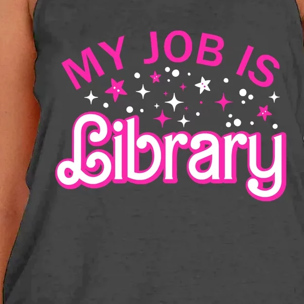 My Job Is A Library Retro Pink Style Reading Books Librarian Women's Knotted Racerback Tank