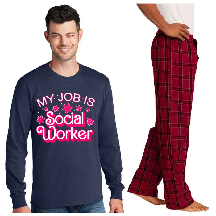 My Job Is Social Worker Pink Retro School Social Worker Long Sleeve Pajama Set