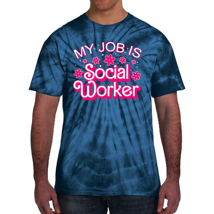 My Job Is Social Worker Pink Retro School Social Worker Tie-Dye T-Shirt