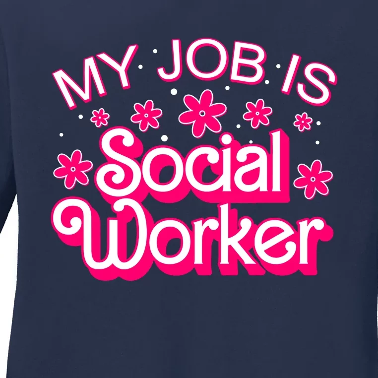 My Job Is Social Worker Pink Retro School Social Worker Ladies Long Sleeve Shirt