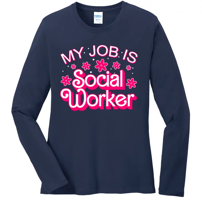 My Job Is Social Worker Pink Retro School Social Worker Ladies Long Sleeve Shirt