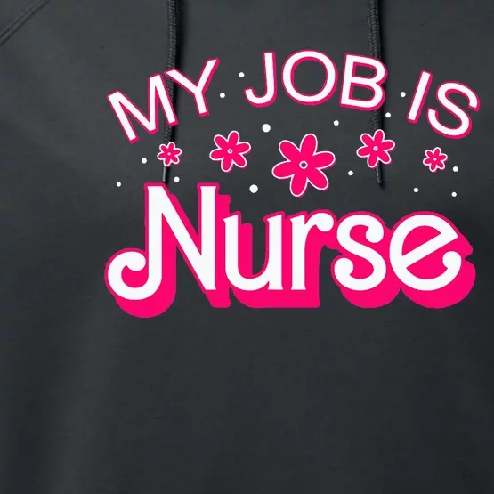 My Job Is Nurse Pink Retro RN Nursing School Lpn Lvn Performance Fleece Hoodie