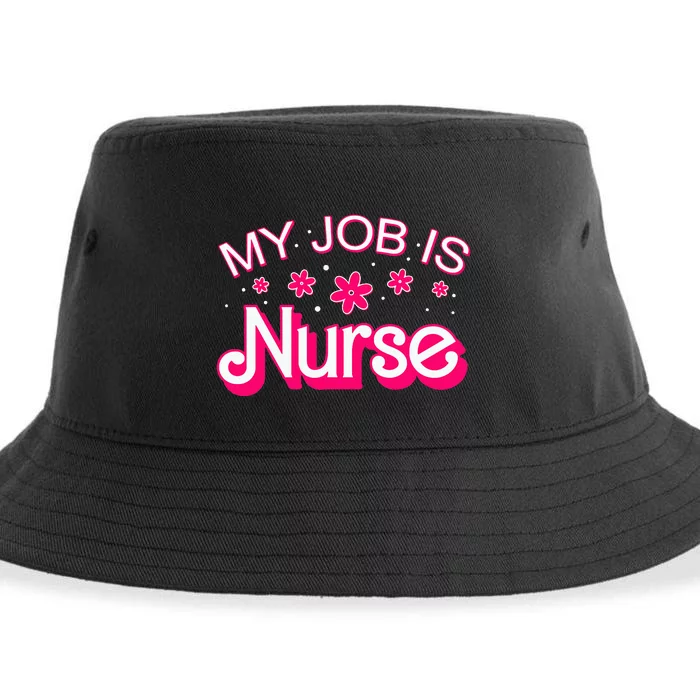 My Job Is Nurse Pink Retro RN Nursing School Lpn Lvn Sustainable Bucket Hat