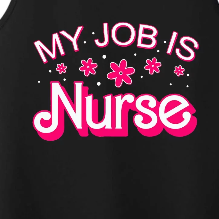 My Job Is Nurse Pink Retro RN Nursing School Lpn Lvn Performance Tank