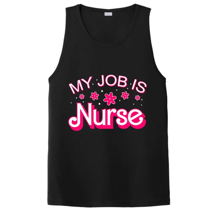 My Job Is Nurse Pink Retro RN Nursing School Lpn Lvn Performance Tank