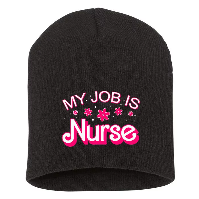 My Job Is Nurse Pink Retro RN Nursing School Lpn Lvn Short Acrylic Beanie