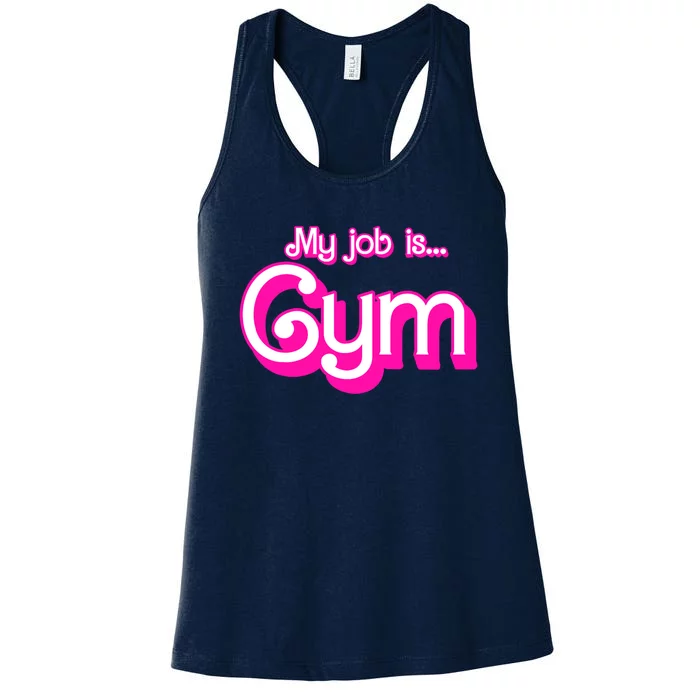 My Job Is Gym Pink Retro Funny Gymer Gymnastics Women's Racerback Tank