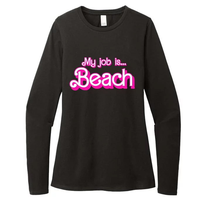 My Job Is Beach Pink Retro Funny Beach Lover Womens CVC Long Sleeve Shirt