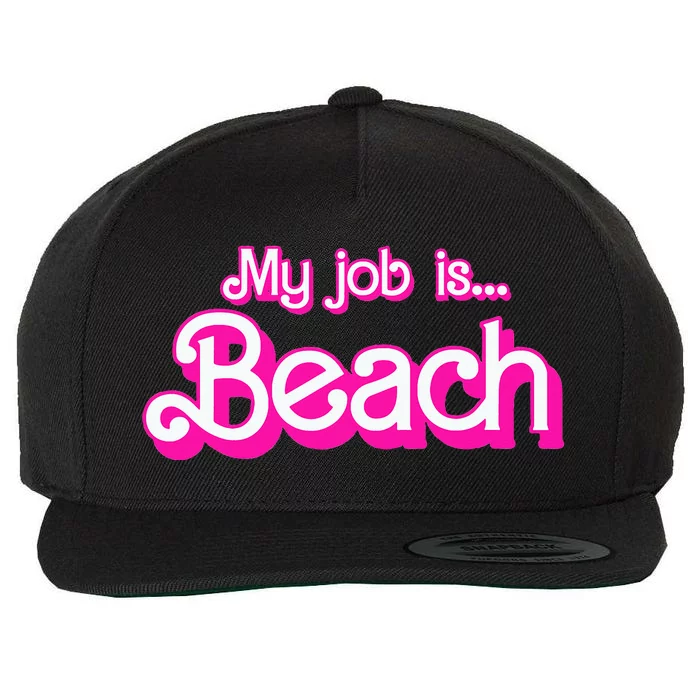 My Job Is Beach Pink Retro Funny Beach Lover Wool Snapback Cap