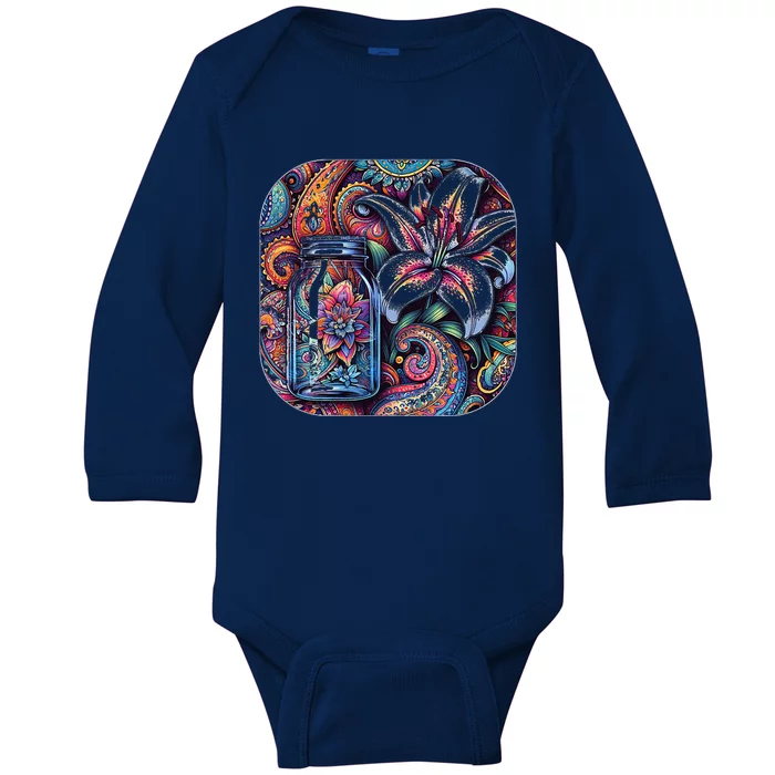 Magic Jar Lily Flower Paisley Garden Premium Baby Long Sleeve Bodysuit