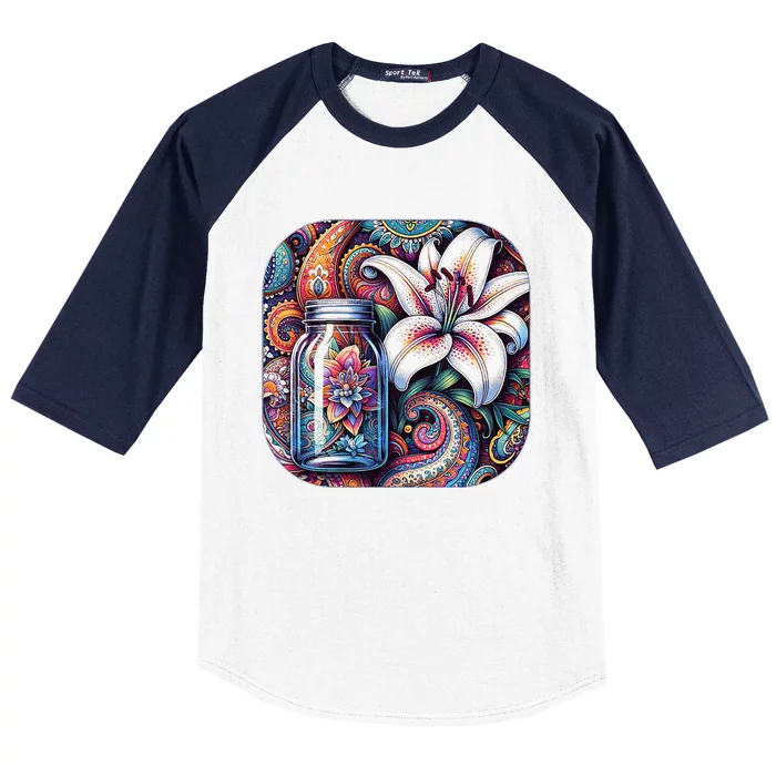 Magic Jar Lily Flower Paisley Garden Premium Baseball Sleeve Shirt