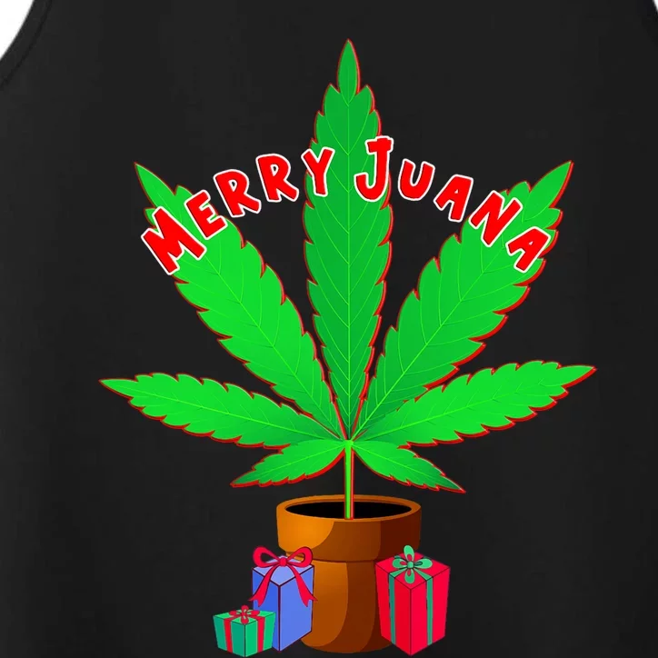 Merry Juana Marijuana Weed Mj Cannabis Christmas Tree Performance Tank