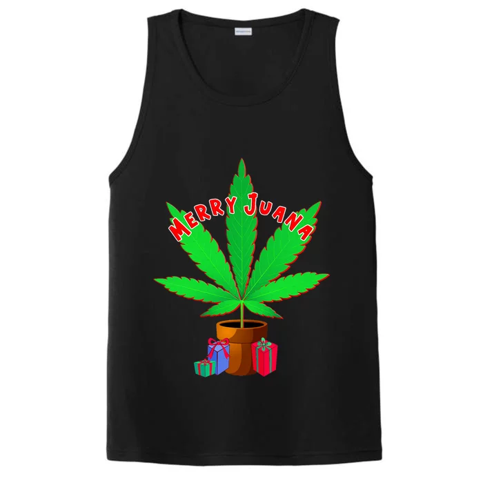 Merry Juana Marijuana Weed Mj Cannabis Christmas Tree Performance Tank