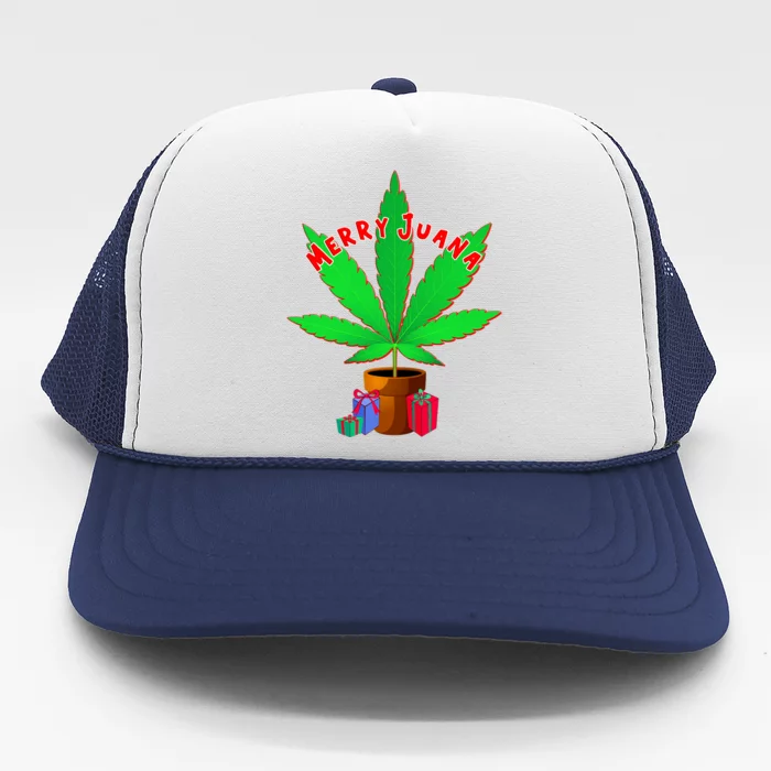 Merry Juana Marijuana Weed Mj Cannabis Christmas Tree Trucker Hat