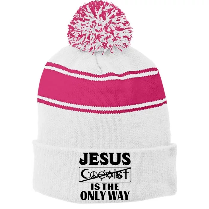 Mall Jesus Saves Stripe Pom Pom Beanie