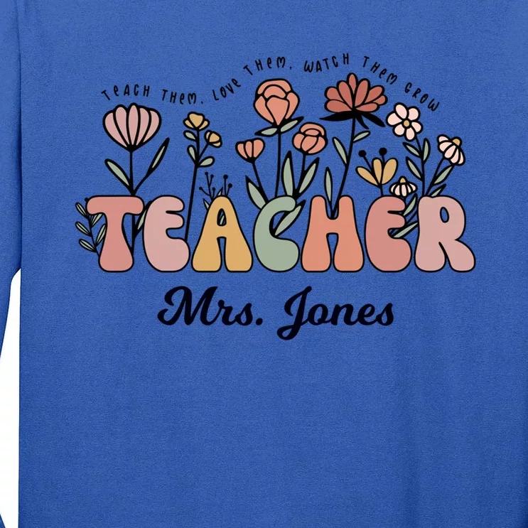 Mrs Jones Teacher Wildflower Back To School Gift Tall Long Sleeve T-Shirt