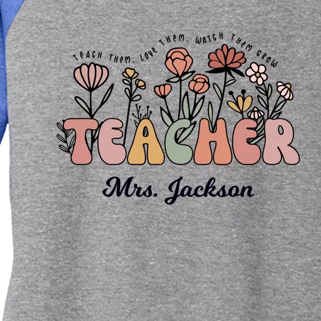 Mrs Jackson Teacher Wildflower School Cute Gift Women's Tri-Blend 3/4-Sleeve Raglan Shirt