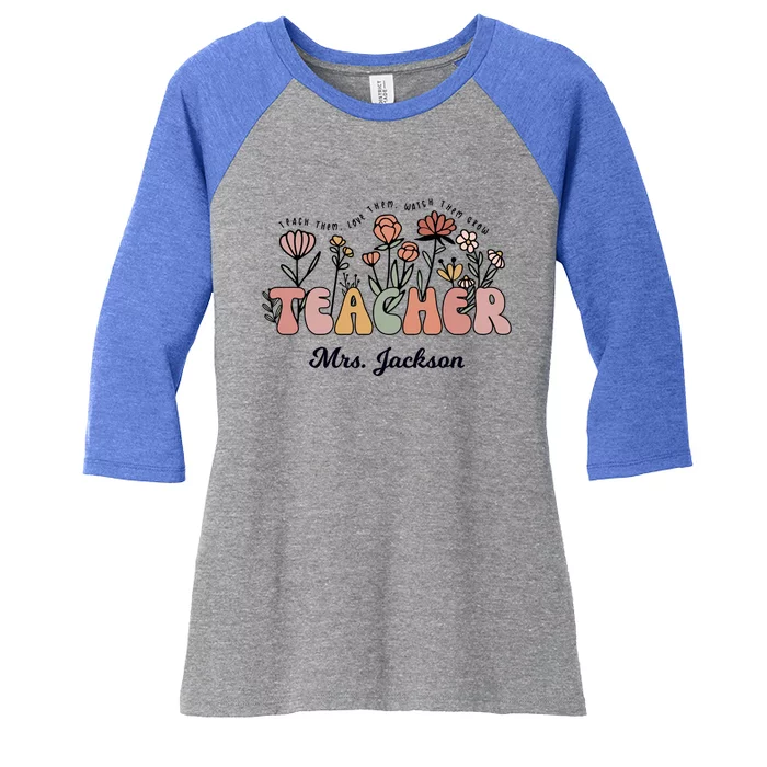 Mrs Jackson Teacher Wildflower School Cute Gift Women's Tri-Blend 3/4-Sleeve Raglan Shirt