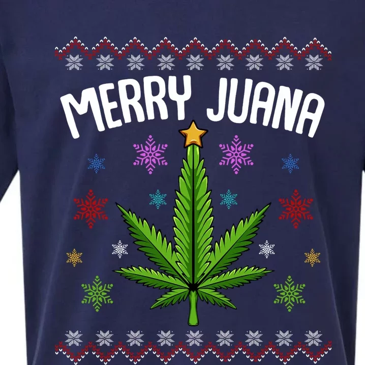 Merry Juana Ugly Christmas 420 Cannabis Marijuana Leaf Weed Sueded Cloud Jersey T-Shirt