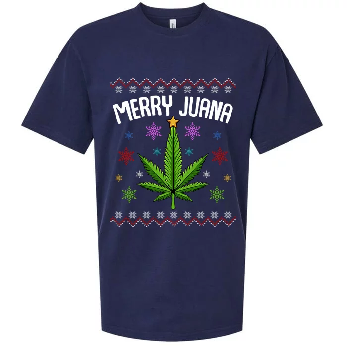 Merry Juana Ugly Christmas 420 Cannabis Marijuana Leaf Weed Sueded Cloud Jersey T-Shirt