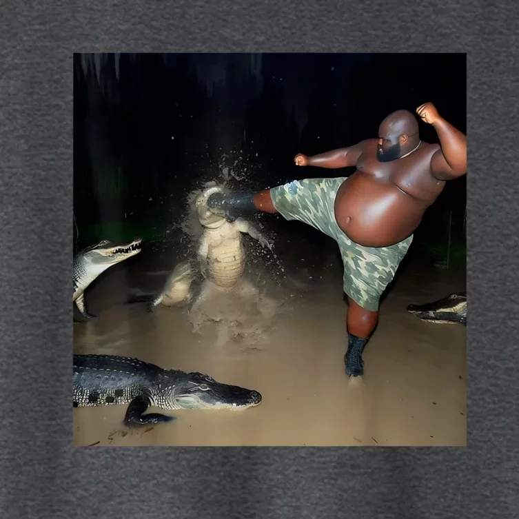 Man Kicking Alligator In Swamp Funny Oddly Specific Meme Women's Crop Top Tee