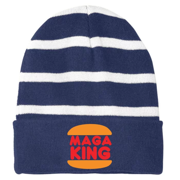 Maga King Burger Spoof Logo Striped Beanie with Solid Band