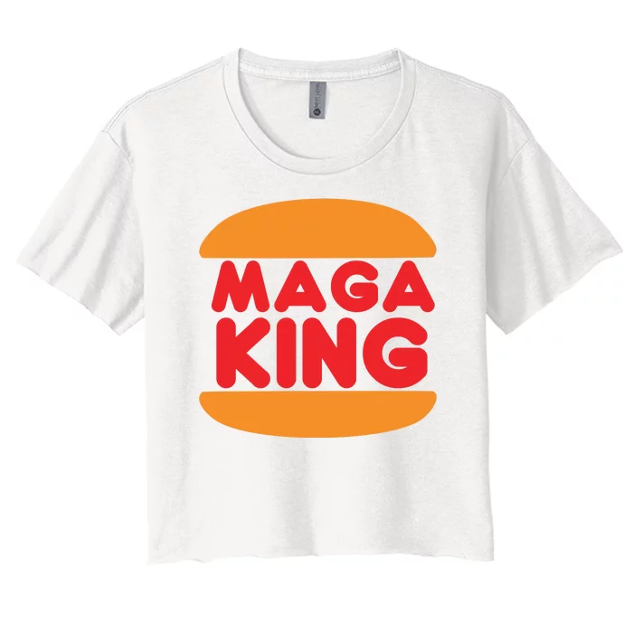 Maga King Burger Spoof Logo Women's Crop Top Tee