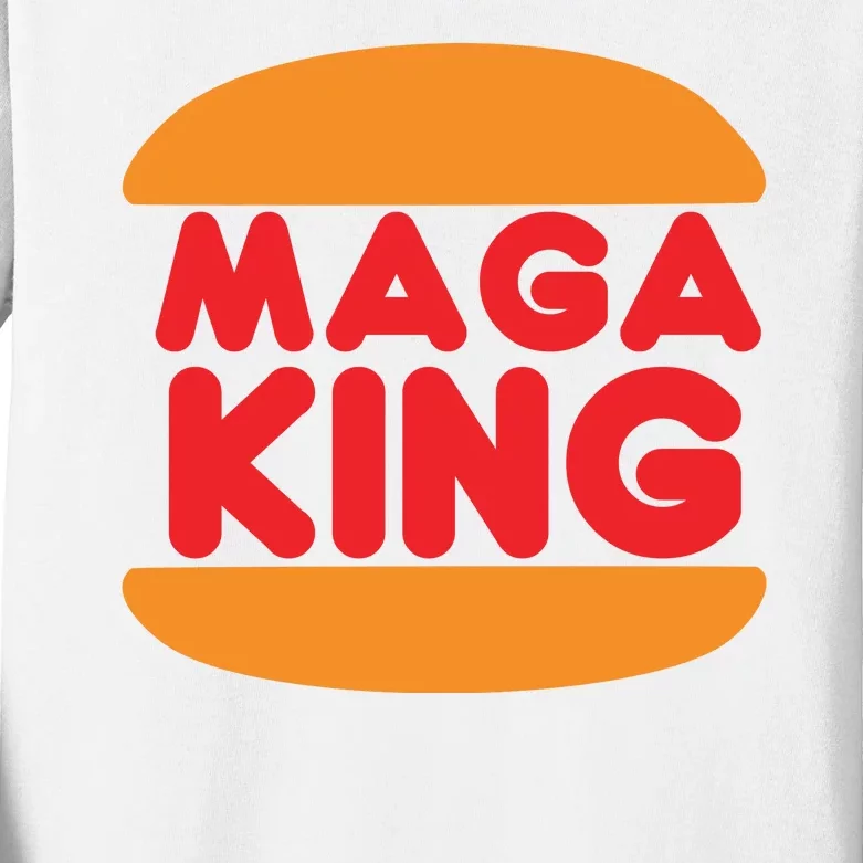 Maga King Burger Spoof Logo Kids Long Sleeve Shirt