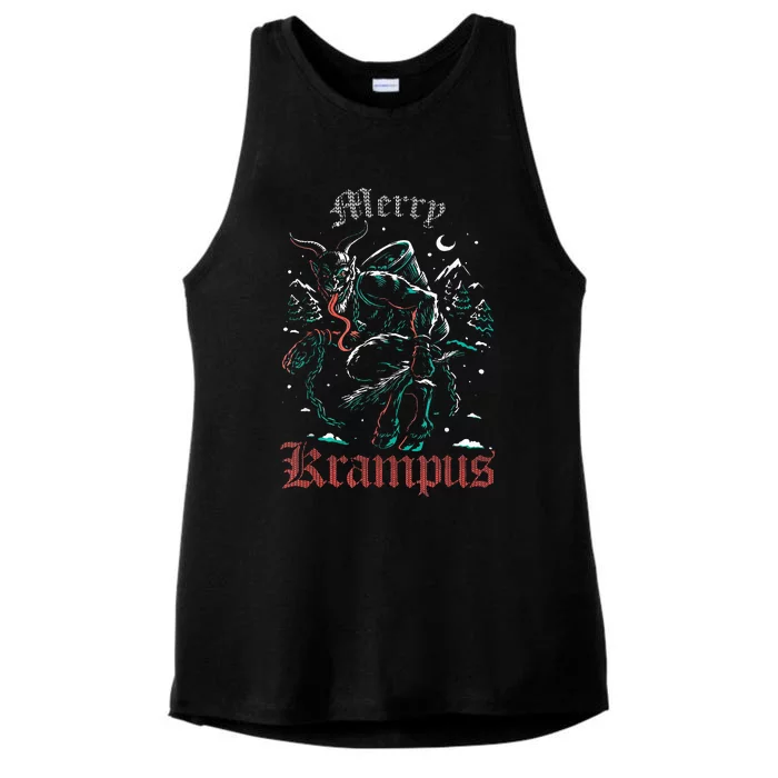 Merry Krampus Christmas Xmas Horror Ugly Sweater Ladies Tri-Blend Wicking Tank