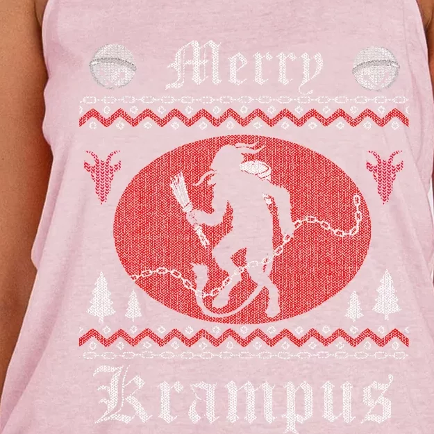 Merry Krampus Christmas Xmas Horror Ugly Sweater Evil Pajama Women's Knotted Racerback Tank