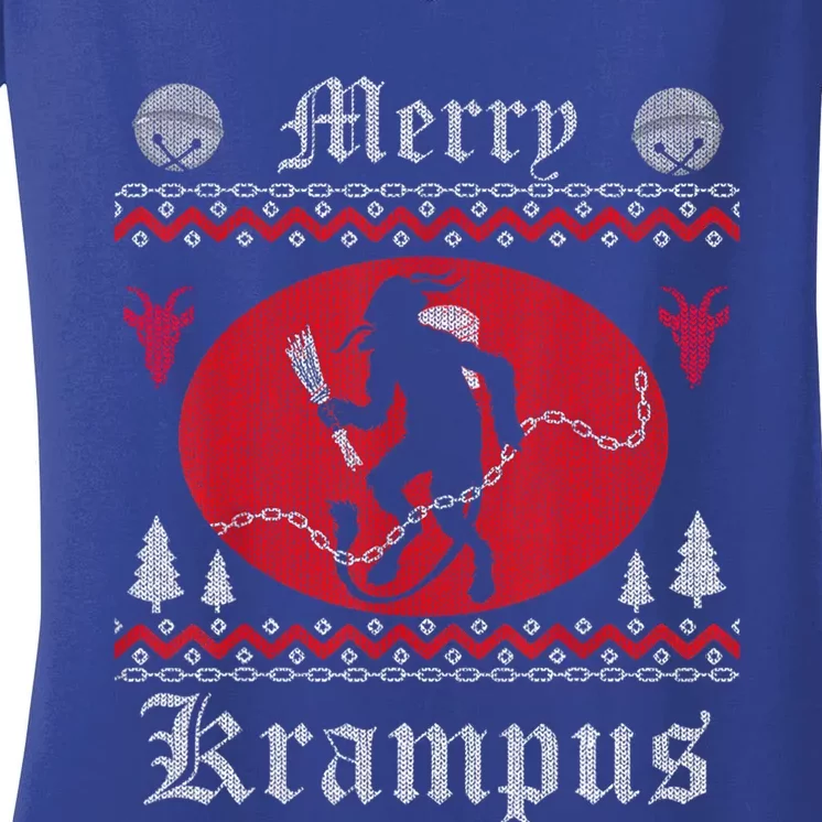 Merry Krampus Christmas Xmas Horror Ugly Sweater Evil Pajama Gift Women's V-Neck T-Shirt