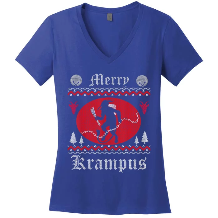 Merry Krampus Christmas Xmas Horror Ugly Sweater Evil Pajama Gift Women's V-Neck T-Shirt