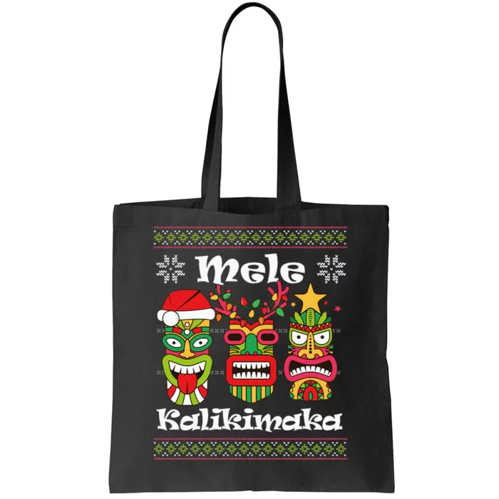 Mele Kalikimaka Christmas Hawaiian Santa Tiki Ugly Xmas Tote Bag