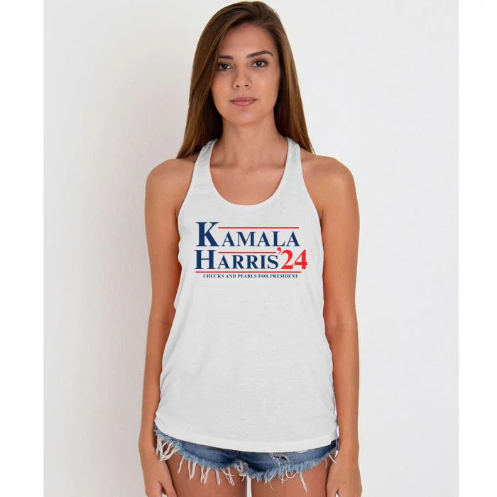 Madam Kamala Chucks And Pearls For President 2024 Women's Knotted Racerback Tank