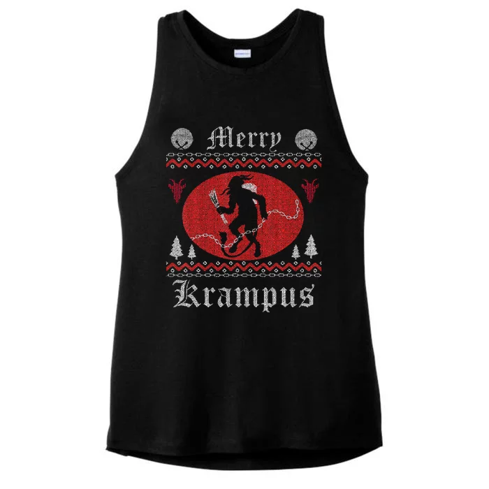 Merry Krampus Christmas Xmas Horror Ugly Sweater Evil Pajama Ladies Tri-Blend Wicking Tank