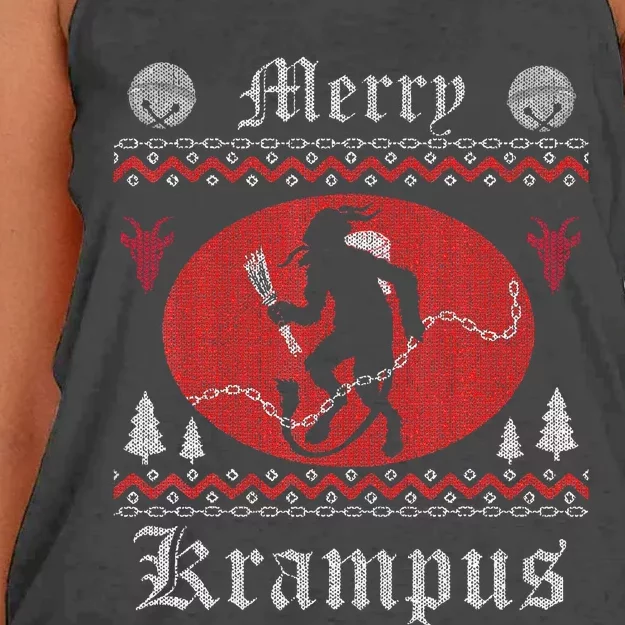 Merry Krampus Christmas Xmas Horror Ugly Sweater Evil Pajama Women's Knotted Racerback Tank